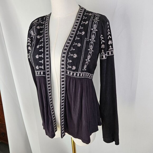 Gianni Bini Black Faux Suede Cardigan Jacket Size XS Boho Embroidered - Picture 3 of 10